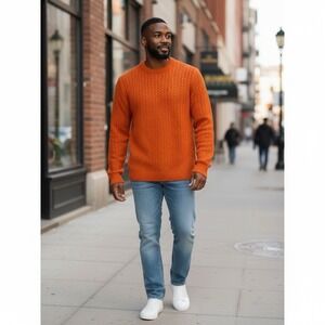 Alex Cannon Cable Knit Sweater Orange XXL Wool Blend‎